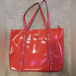 Red patent laptop tote